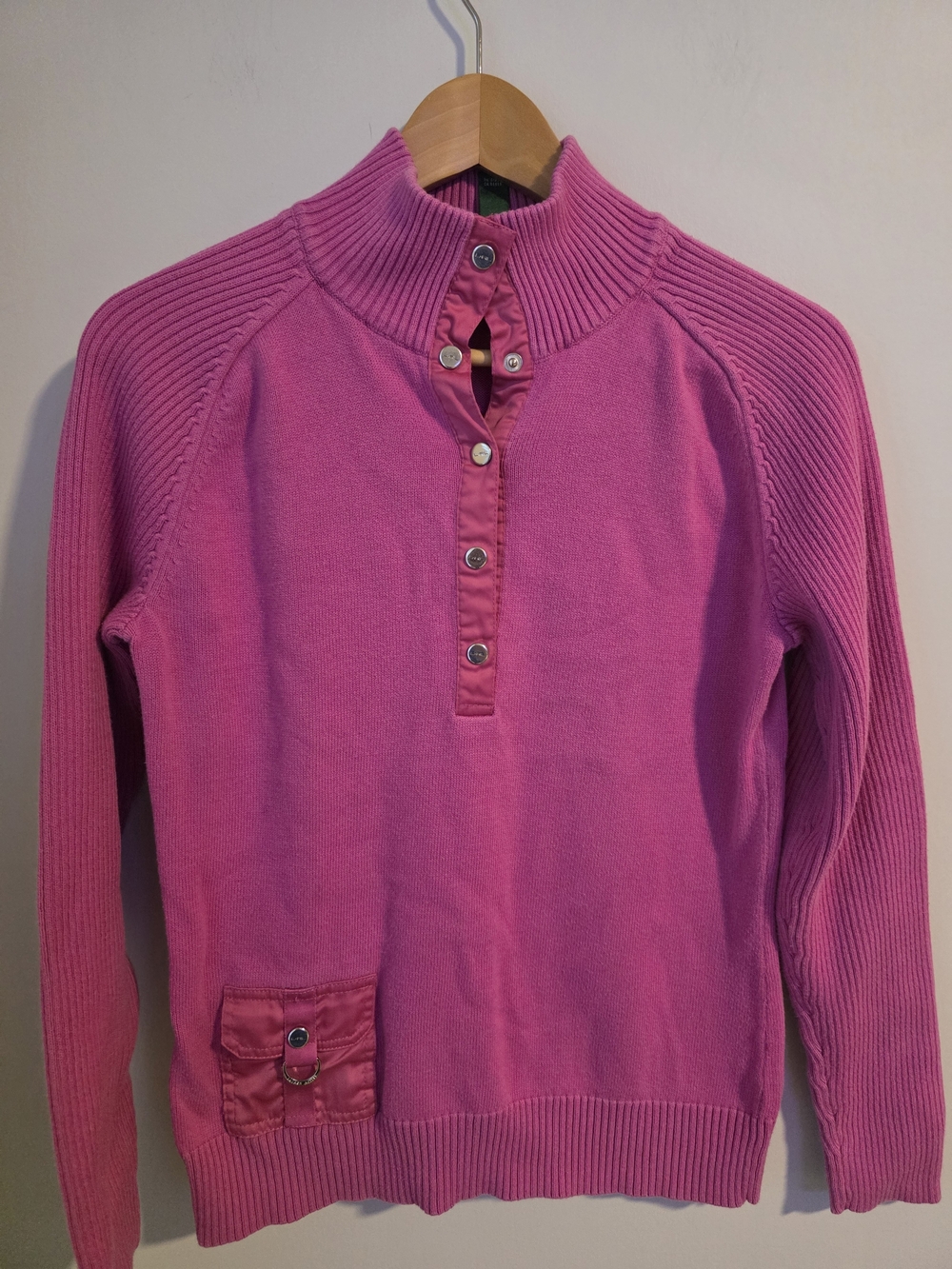 Lauren Ralph Lauren Active Pink Mock Neck Snap Sweater Women's Large Cotton Knit